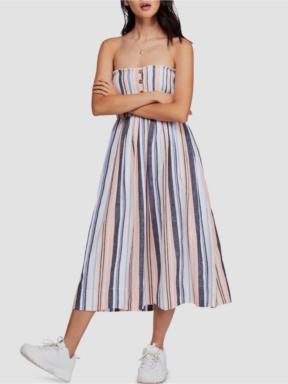Free People Lilah  Midi Dress in Blue, Pink, Cream Stripes small